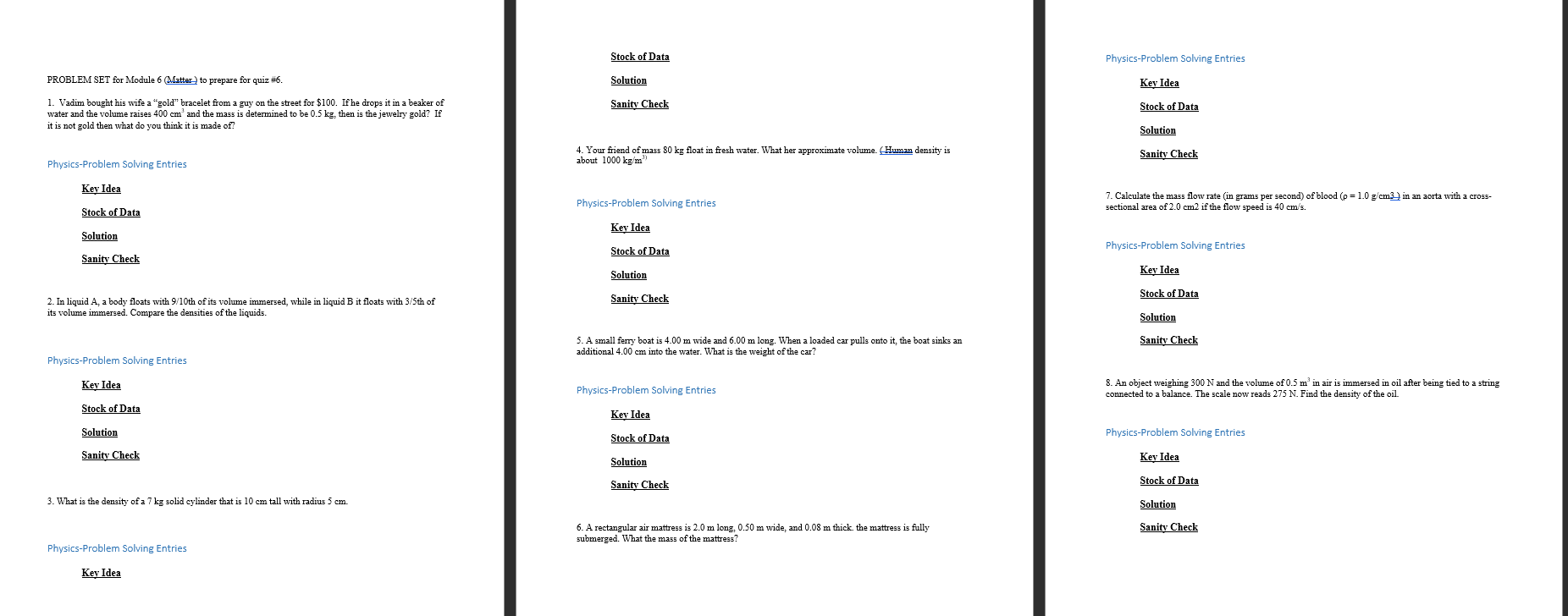  Stock of Data Physics-Problem Solving Entries PROBLEM SET for Module 6