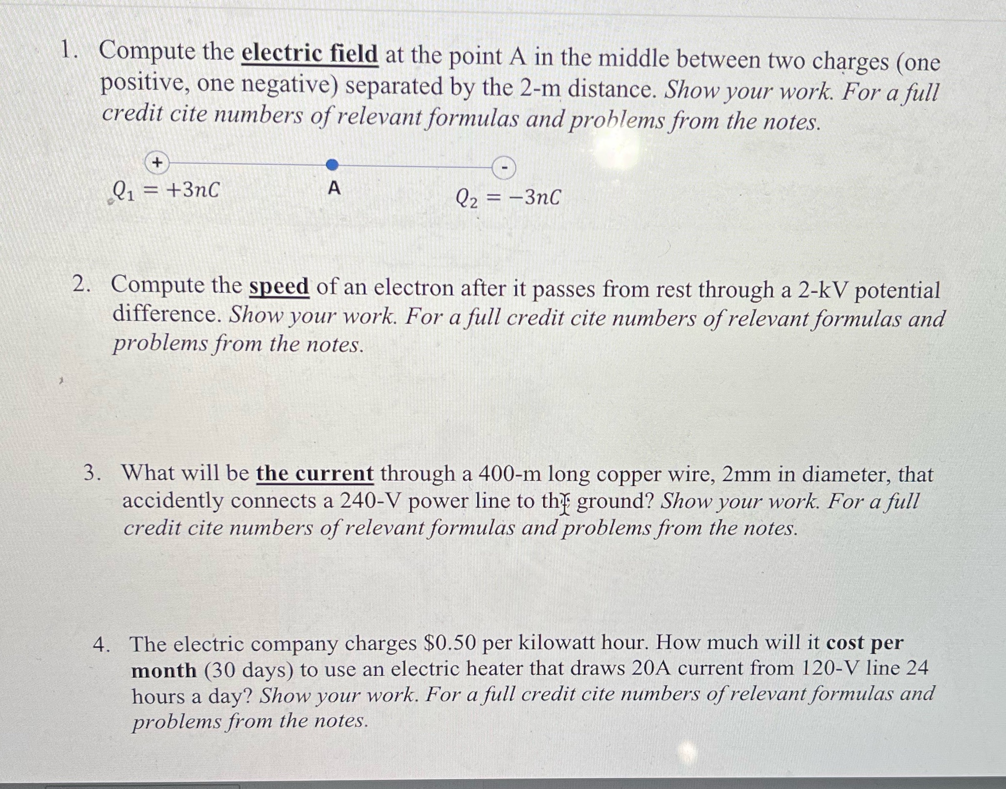 1. Compute the electric eld at the point A in the
