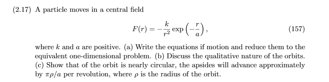  (2.17) A particle moves in a central eld FOP) : exp