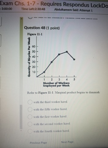 Exam Chs. 1-7 - Requires Respondus LockDo 3:00:00 Time Left:2:30:48 Abdulkareem