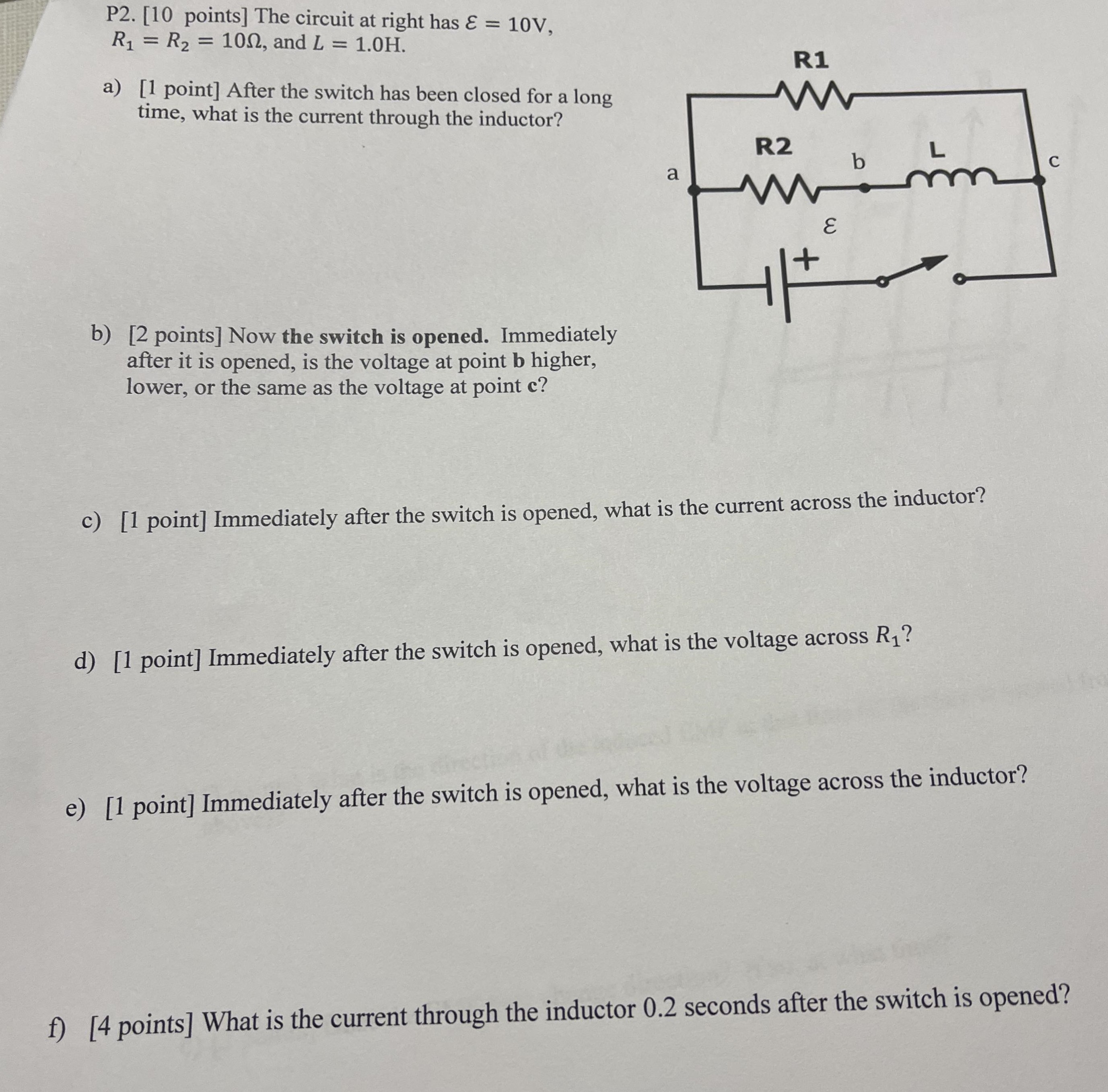  P2. [10 points] The circuit at right has & = 10V,