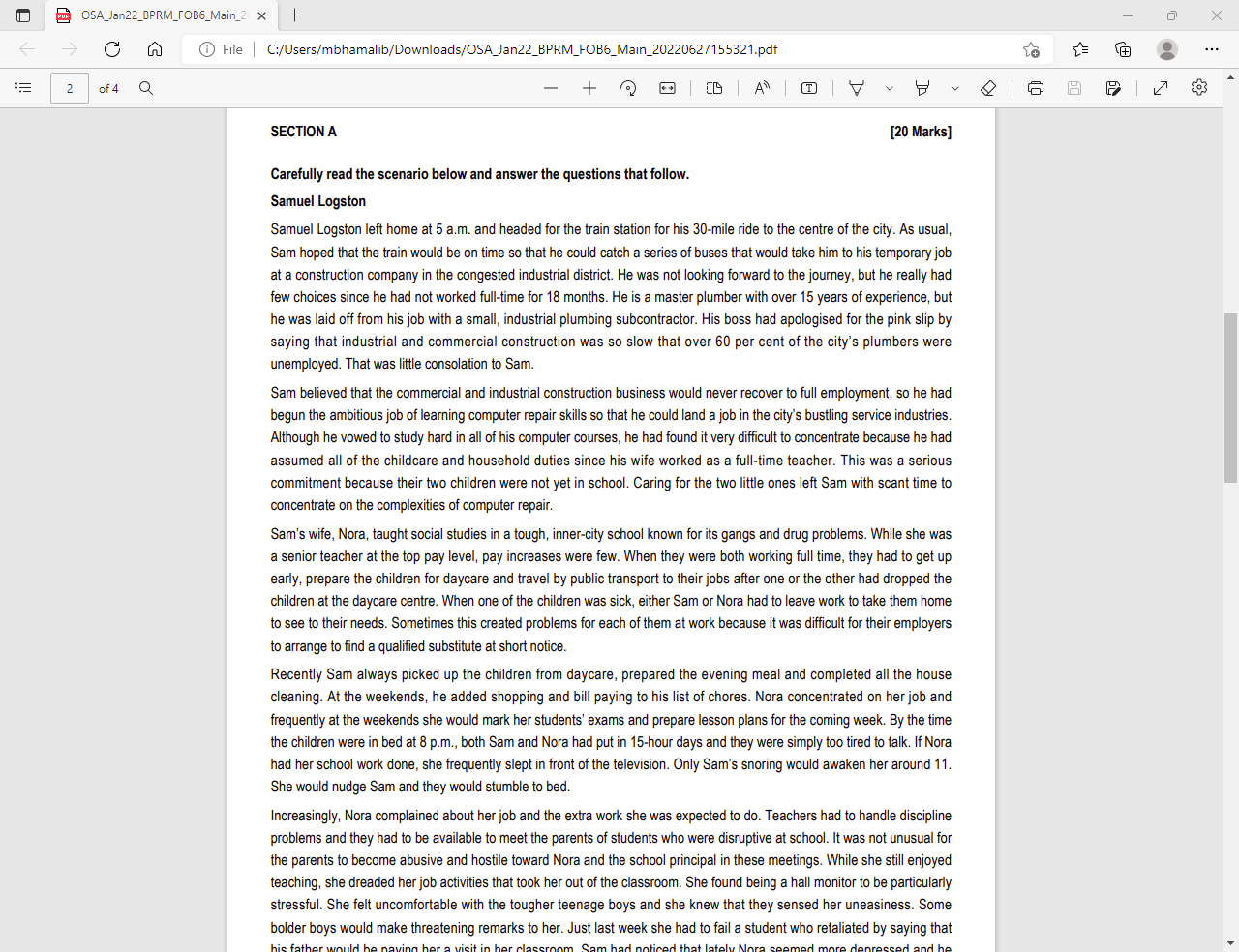 c O File 8PRM SECTION A Carefully read the scenario below and