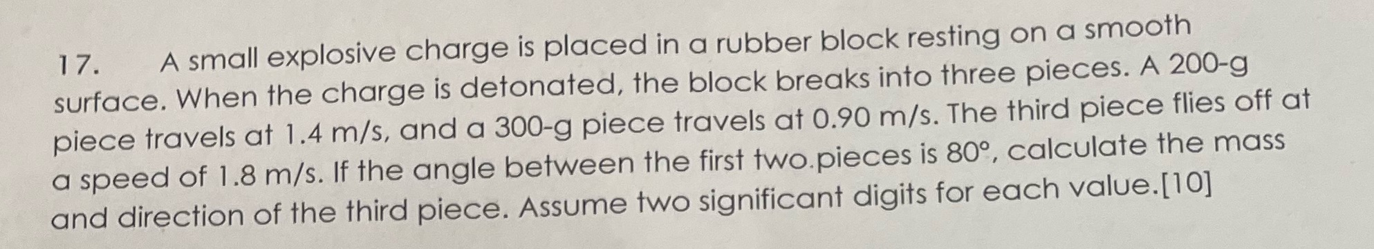 17. A small explosive charge is placed in a rubber block