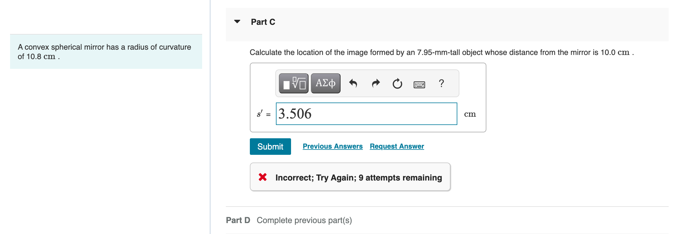 a radius of curvature Calculate the location of the image formed by