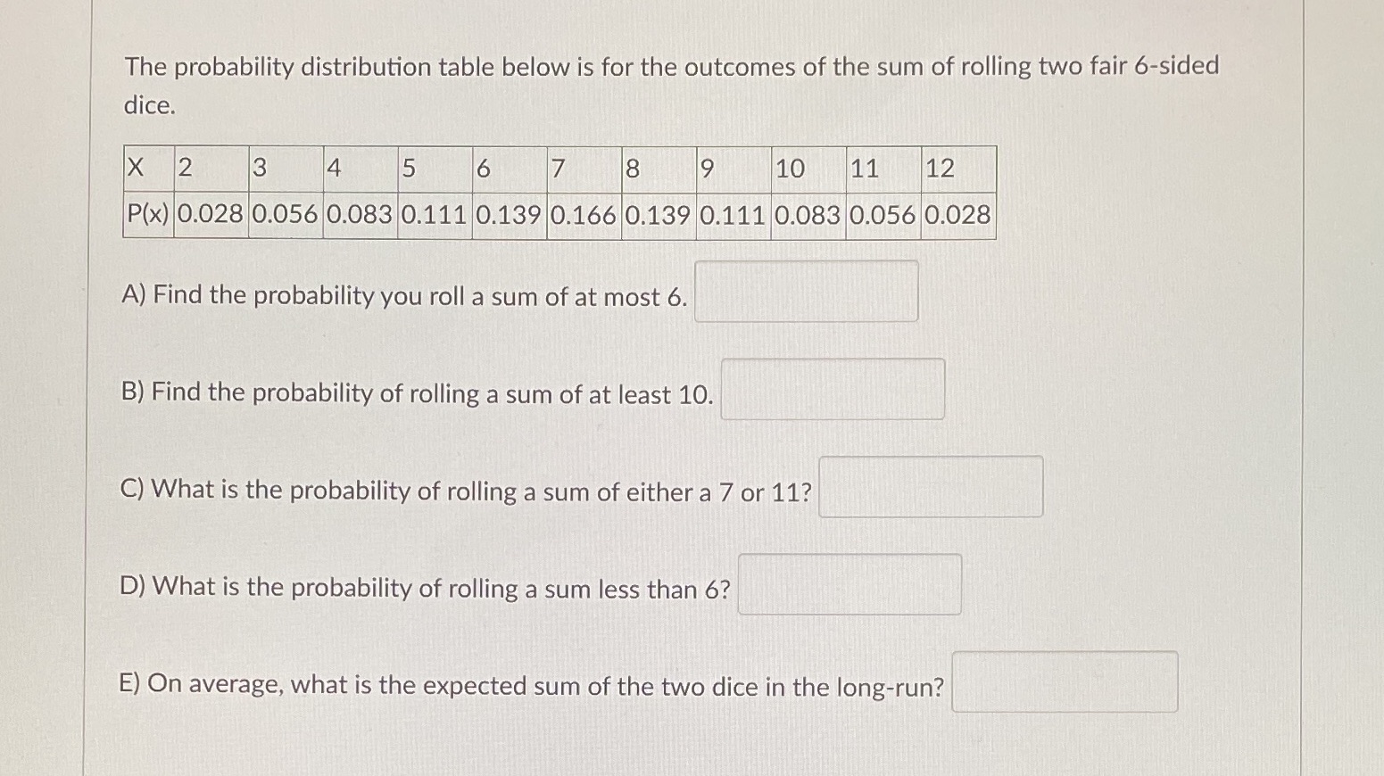 No working out needed The probability distribution table below is for the