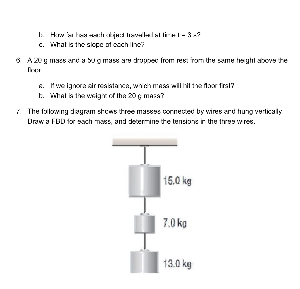 b. How far has each object travelled at time t =