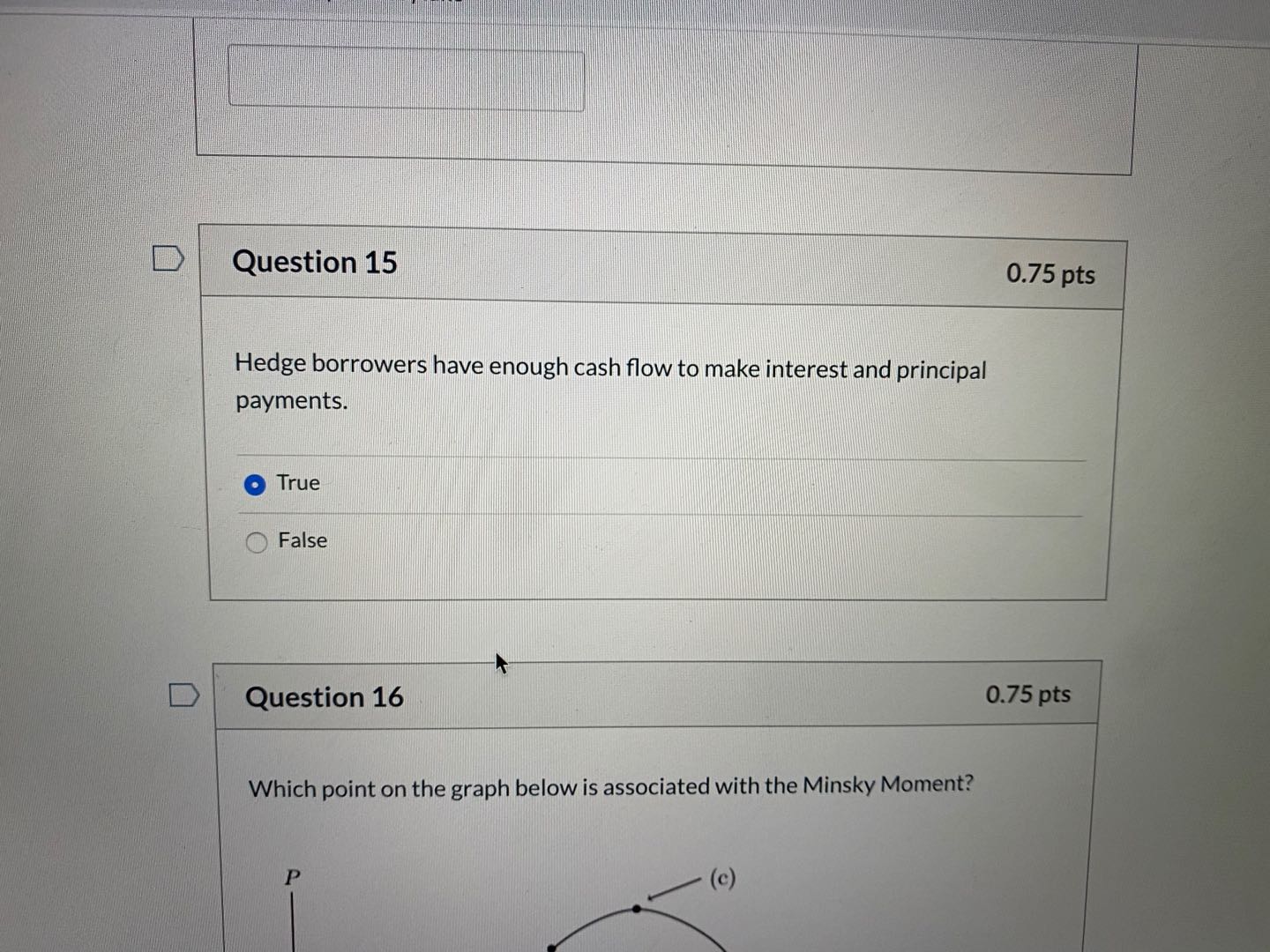 government bonds.urses/ /6524/quizzes/118857/take D Question 2 0.75 pts The discount rate is
