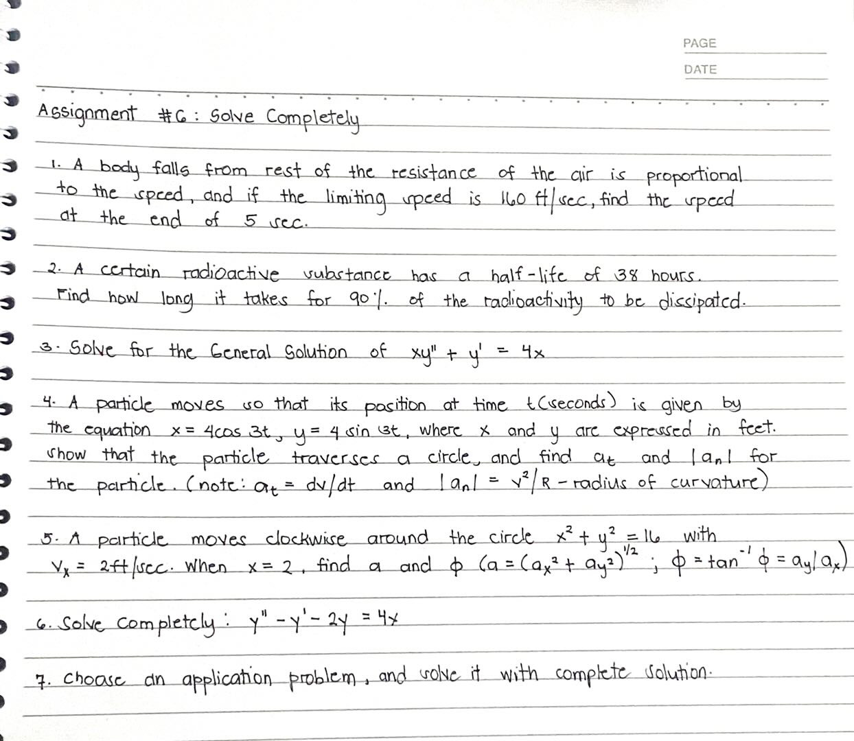  PAGE DATE Assignment # 6 : Solve Completely 1 . A