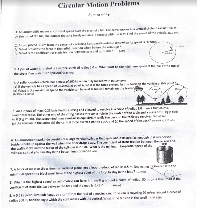 Hello. Can someone please answer these physics questions on Circular Motion? I