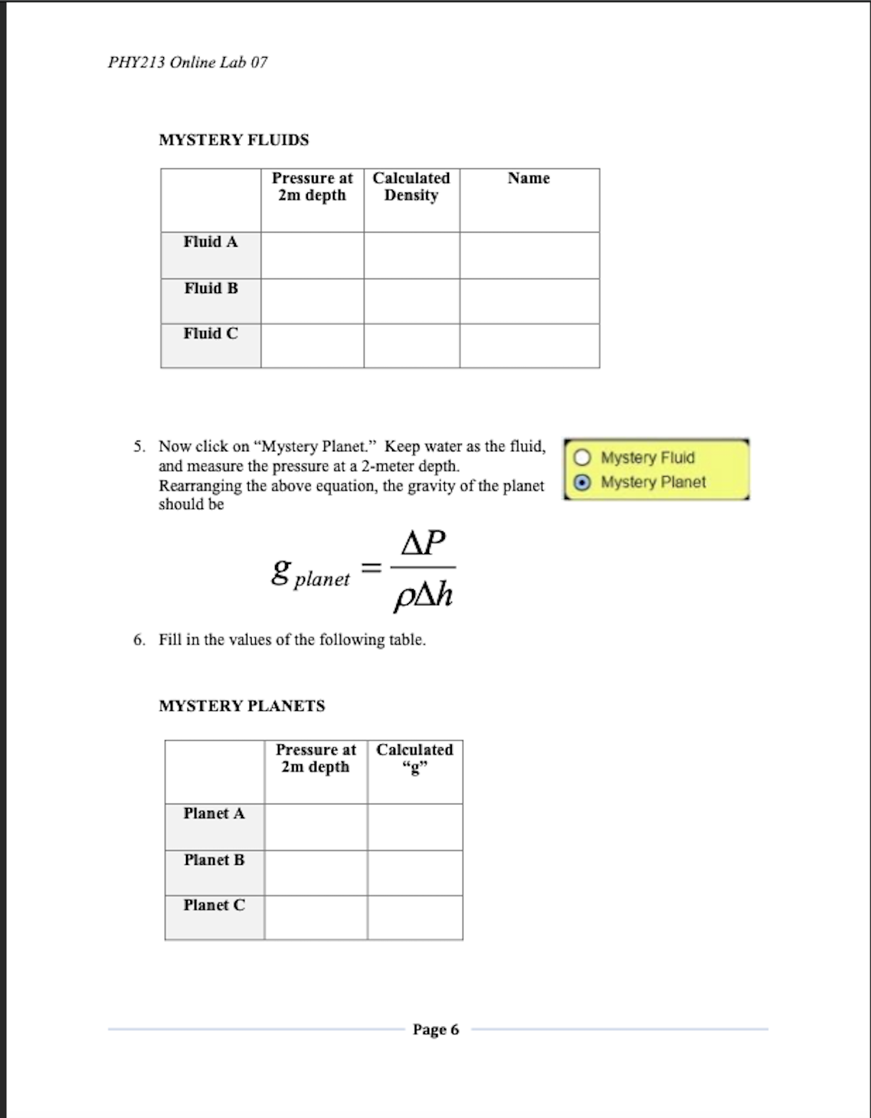 Where P. is the pressure at the surface (usually Atmospheric pressure), p