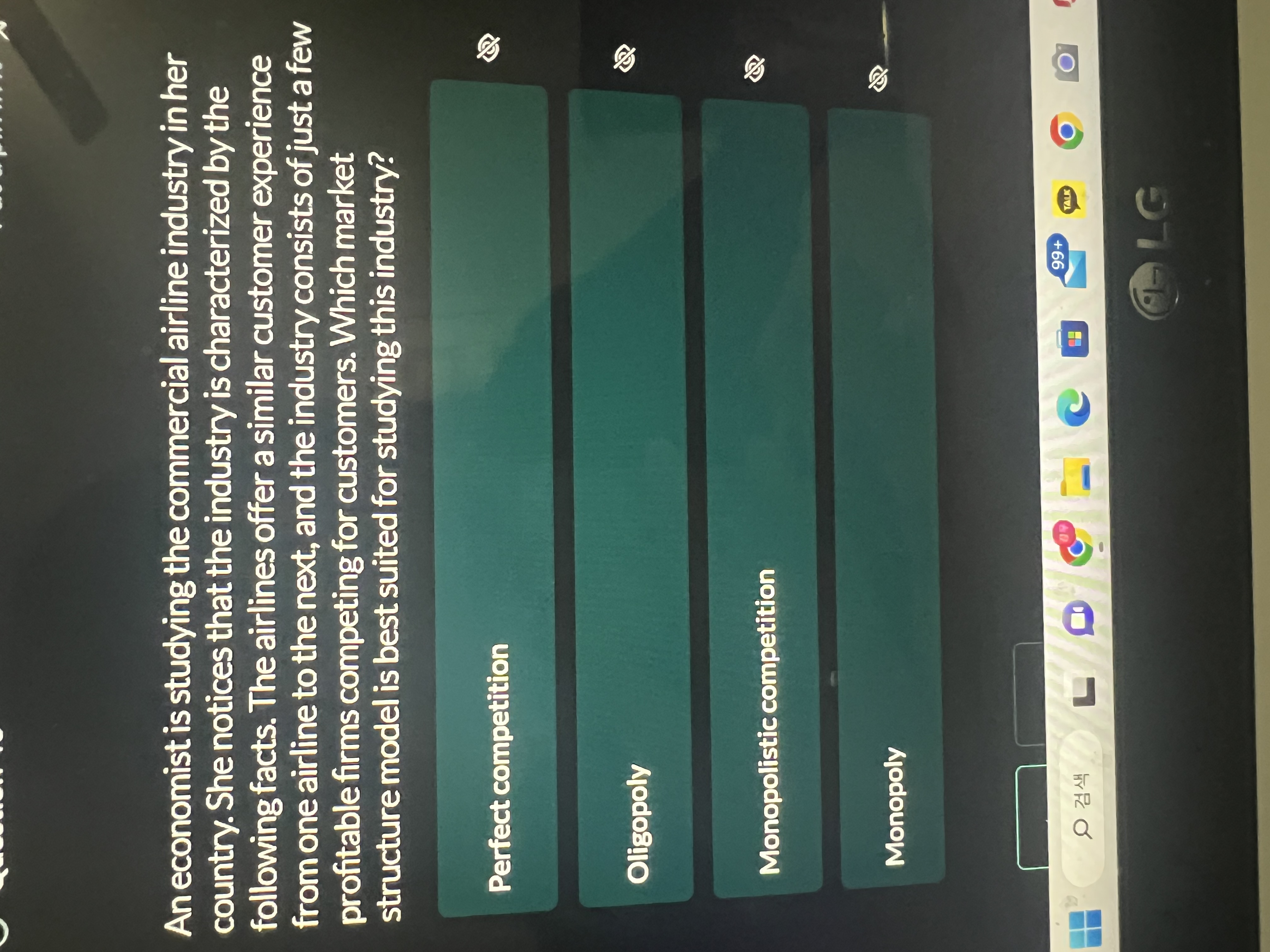  An economist is studying the commercial airline industry in her country.