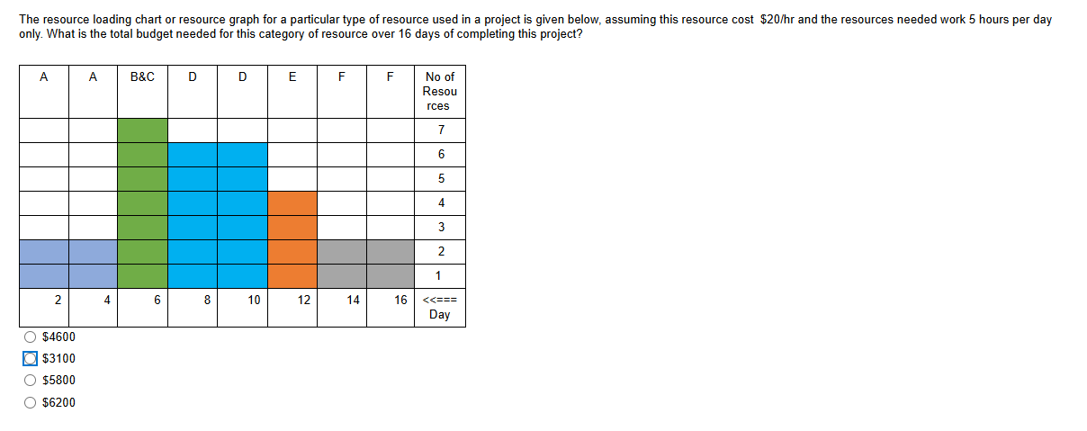 The resource loading chart or resource graph for a particular type