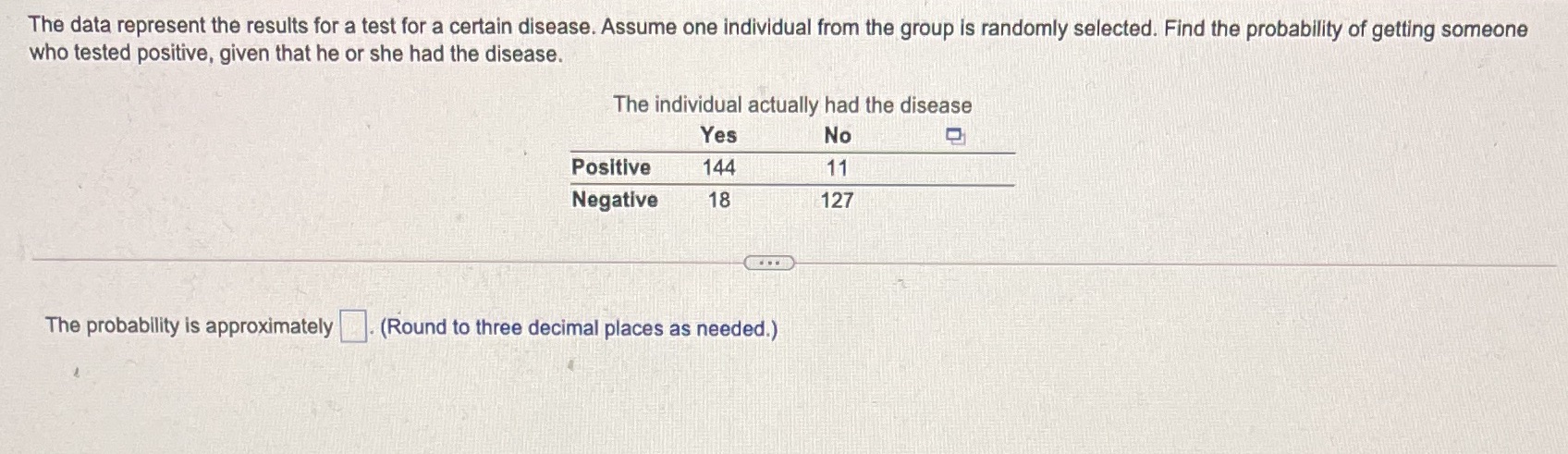  The data represent the results for a test for a certain
