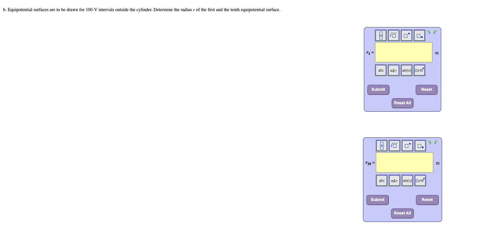 cylinder of radius 4.9 cm carries a uniform surface charge density o