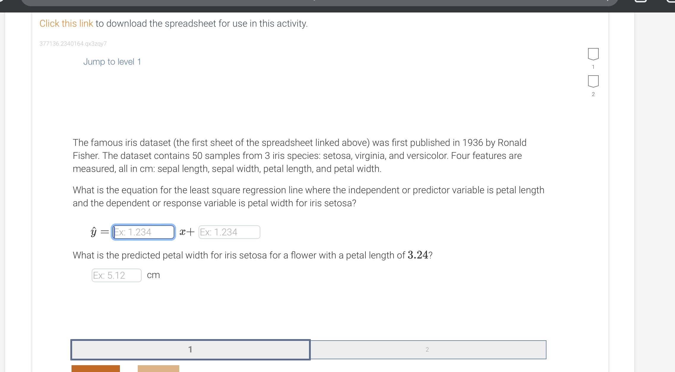 Use link https://s3-us-west-2.amazonaws.com/data-analytics.zybooks.com/spreadsheets_linear_regression.xlsx Click this link to download the spreadsheet for use