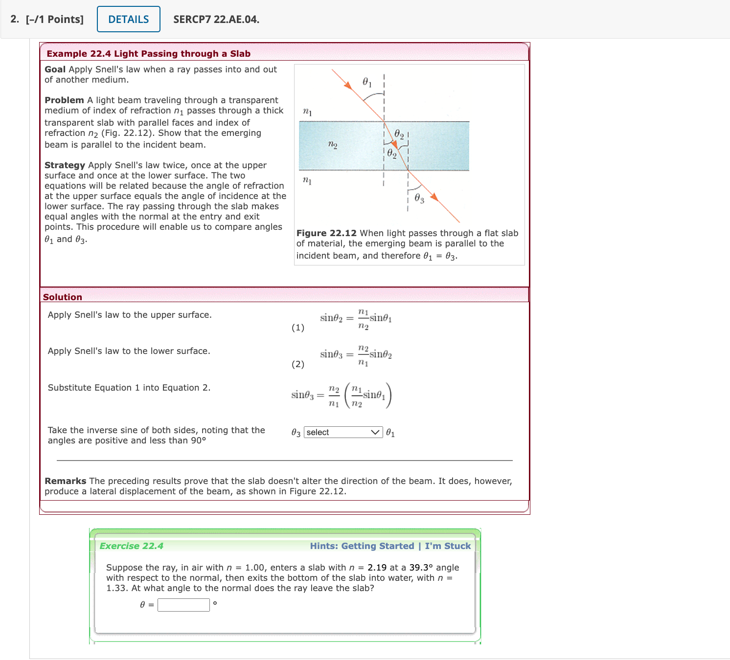 22.2 Angle of Refraction for Glass Goal Apply Snell's law to a