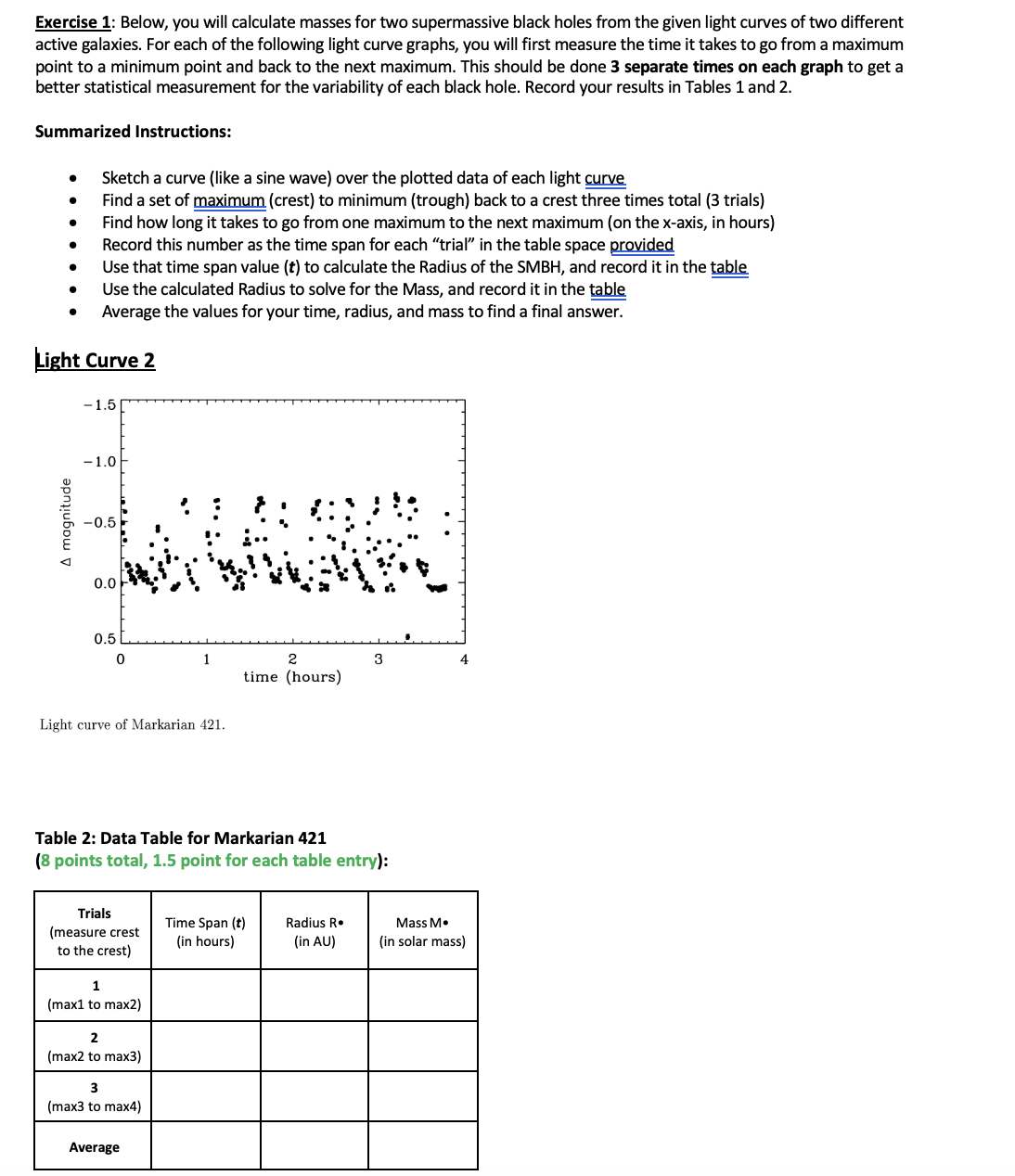  Exercise 1: Below, you will calculate masses for two supermassive black