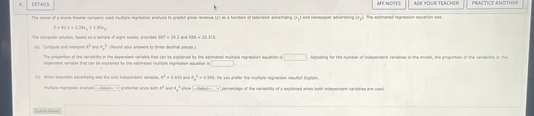  DETAILS MY NOTES ASK YOUR TEACHER PRACTICE ANOTHER The owner of