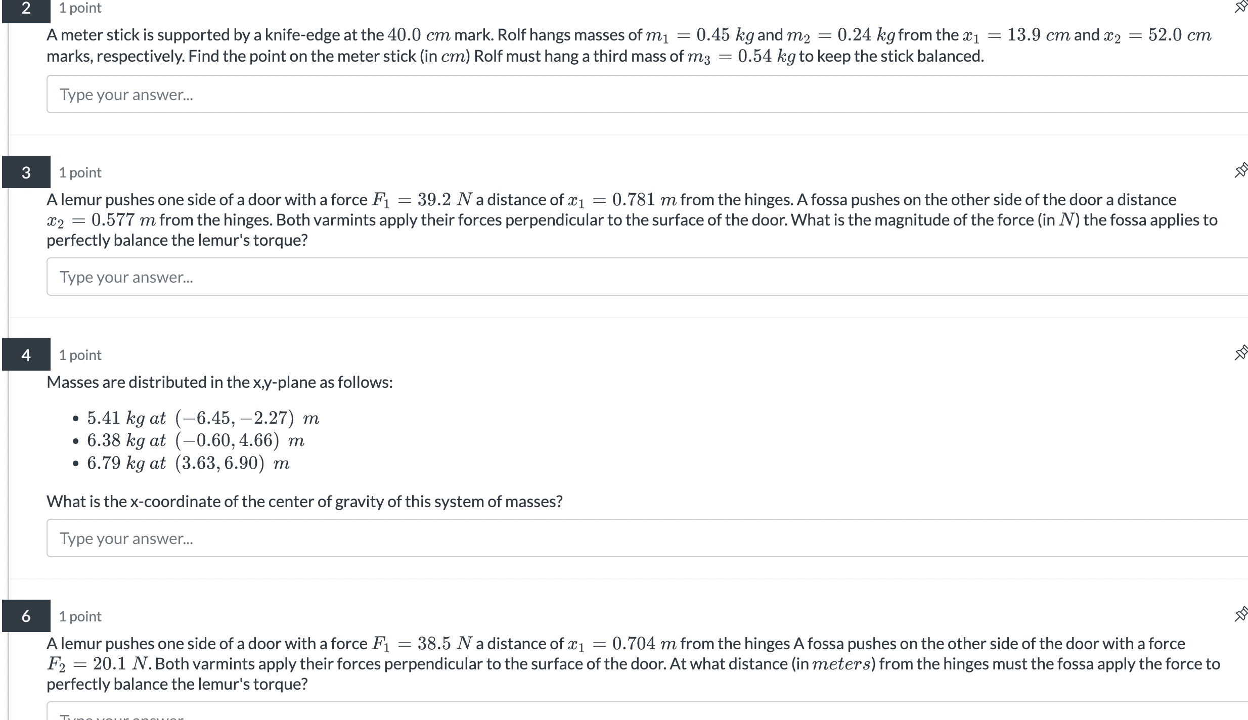 2 1 point A meter stick is supported by a knife-edge