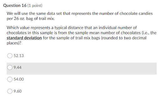  Question 16 (1 point) We will use the same data set