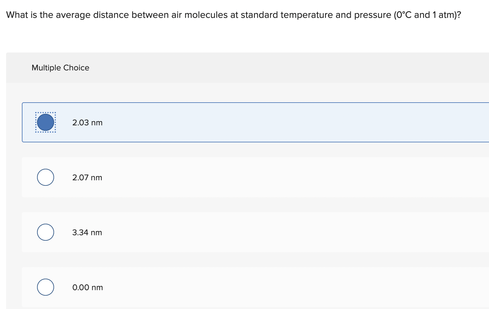  What is the average distance between air molecules at standard temperature