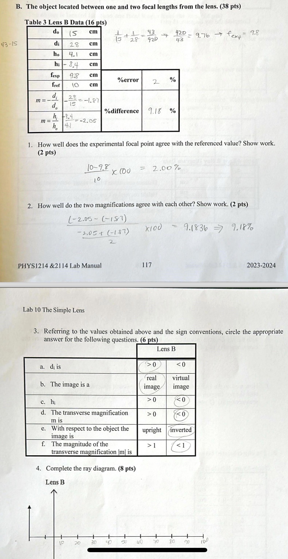 Please help on how to complete ray diagram B. The object located