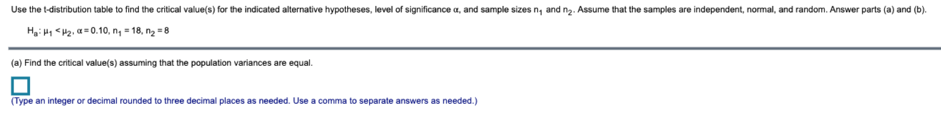 a, and sample sizes n, and n2. Assume that the samples are