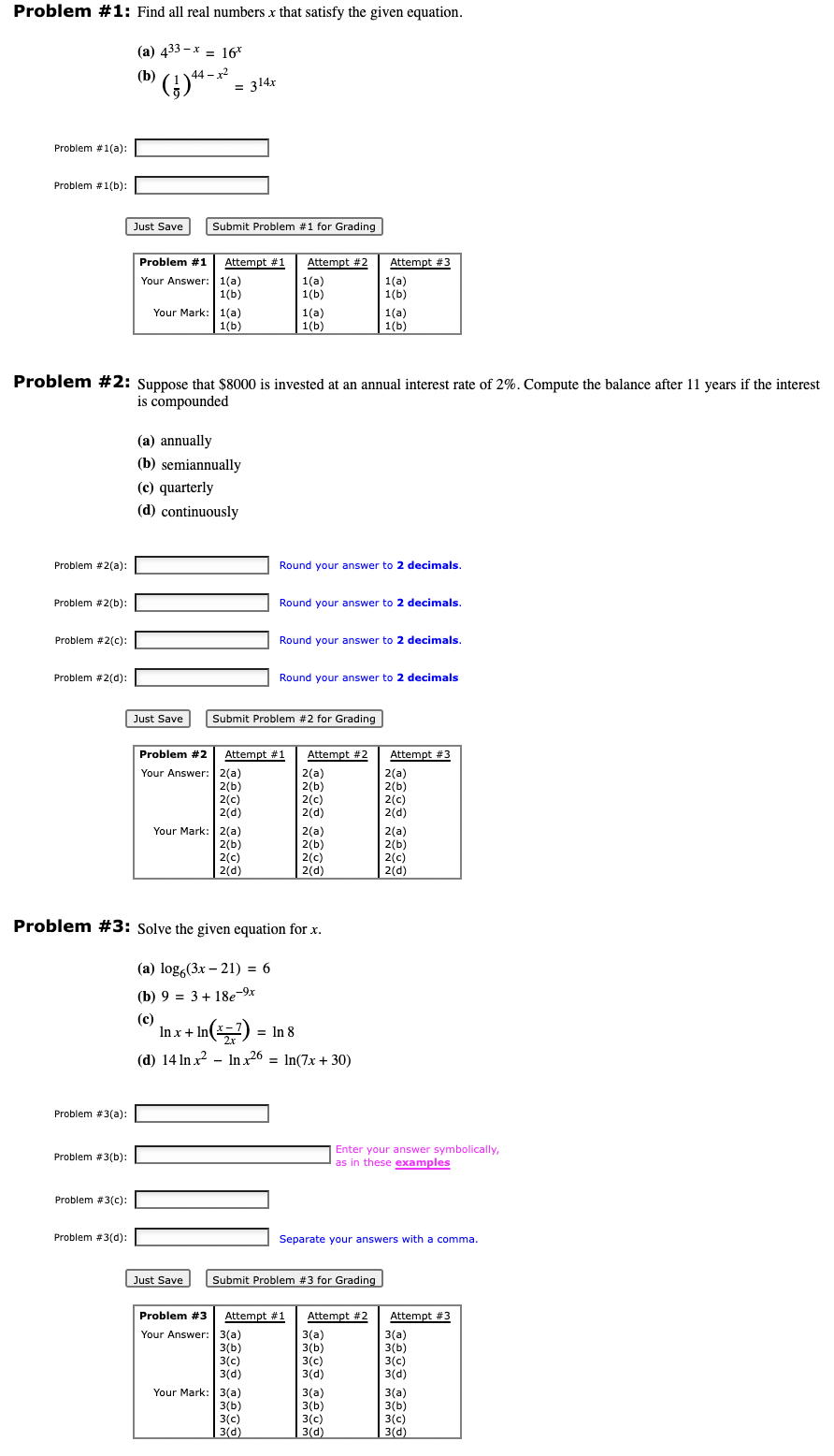  Problem #1: Find all real numbers x that satisfy the given