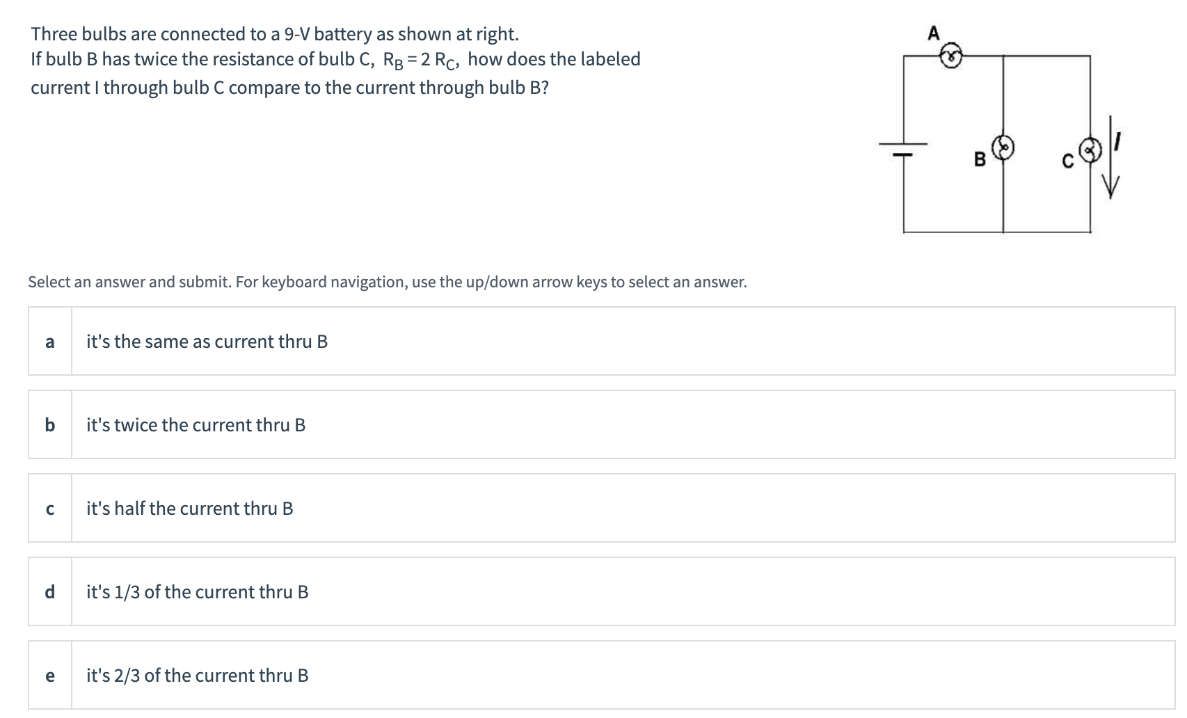  Three bulbs are connected to a 9-V battery as shown at