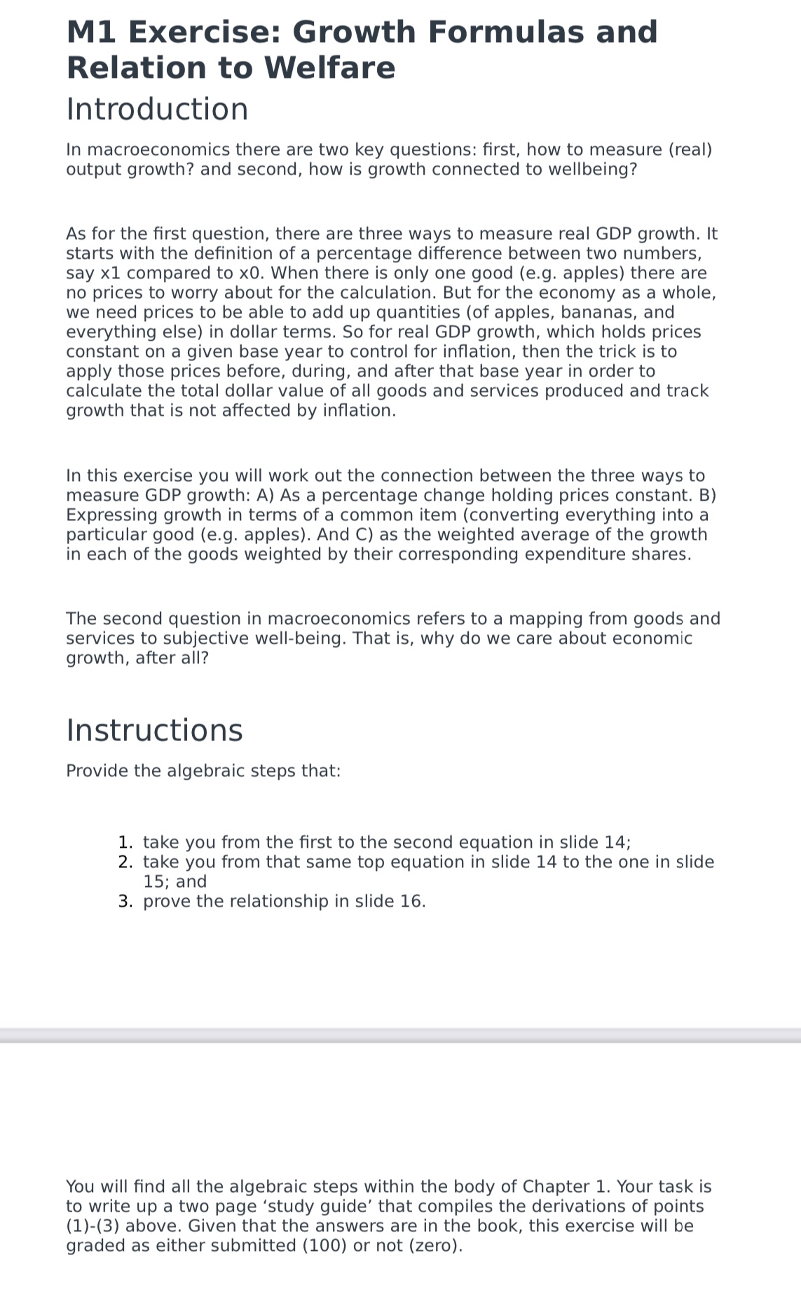 Please I need the answers to this question M1 Exercise: Growth Formulas