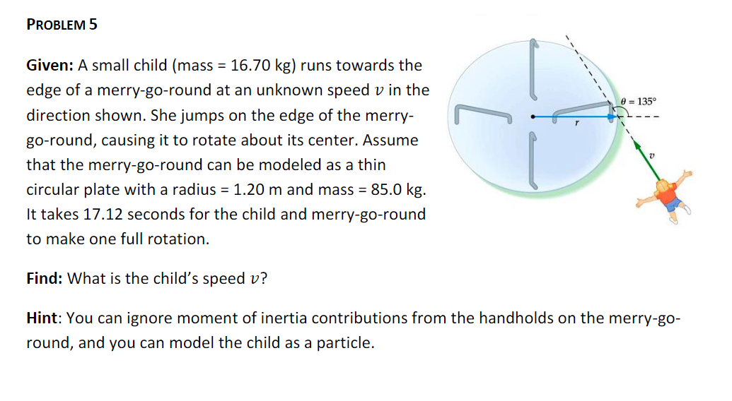 PROBLEM 5 Given: A small child (mass = 16.70 kg) runs