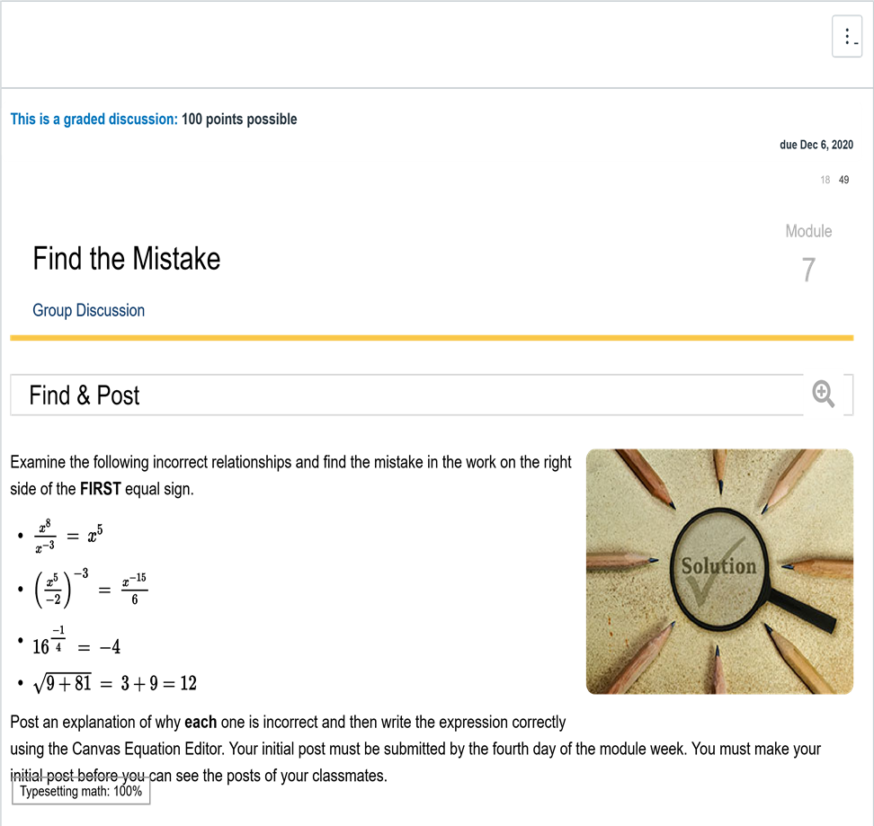  This is a graded discussion: 100 points possible clue Dec 8,