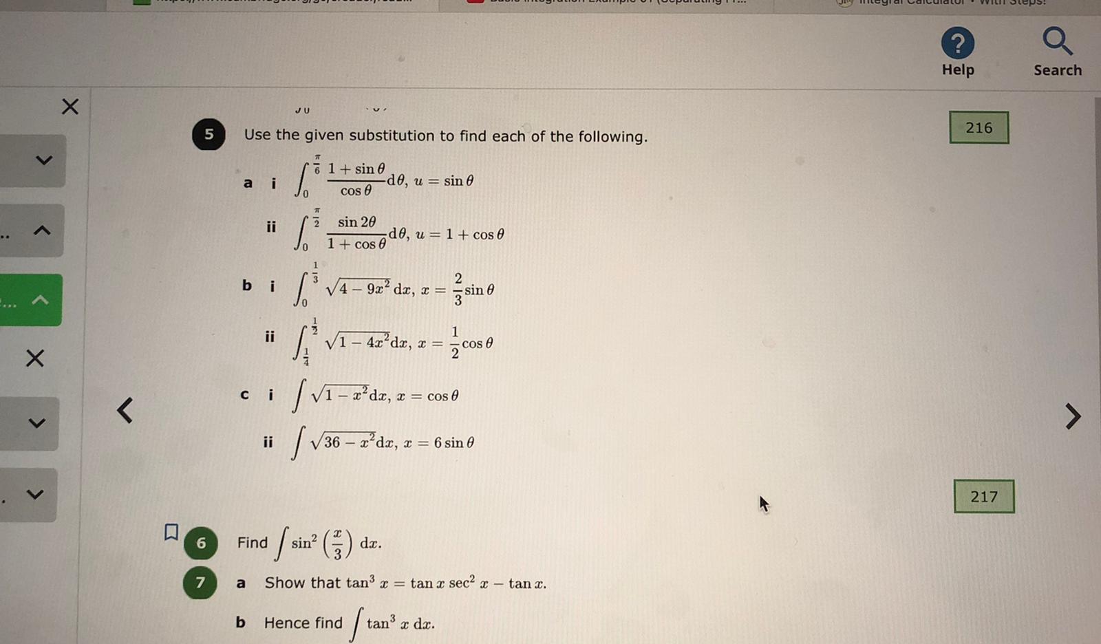  ? Help Search X JU 216 5 Use the given substitution