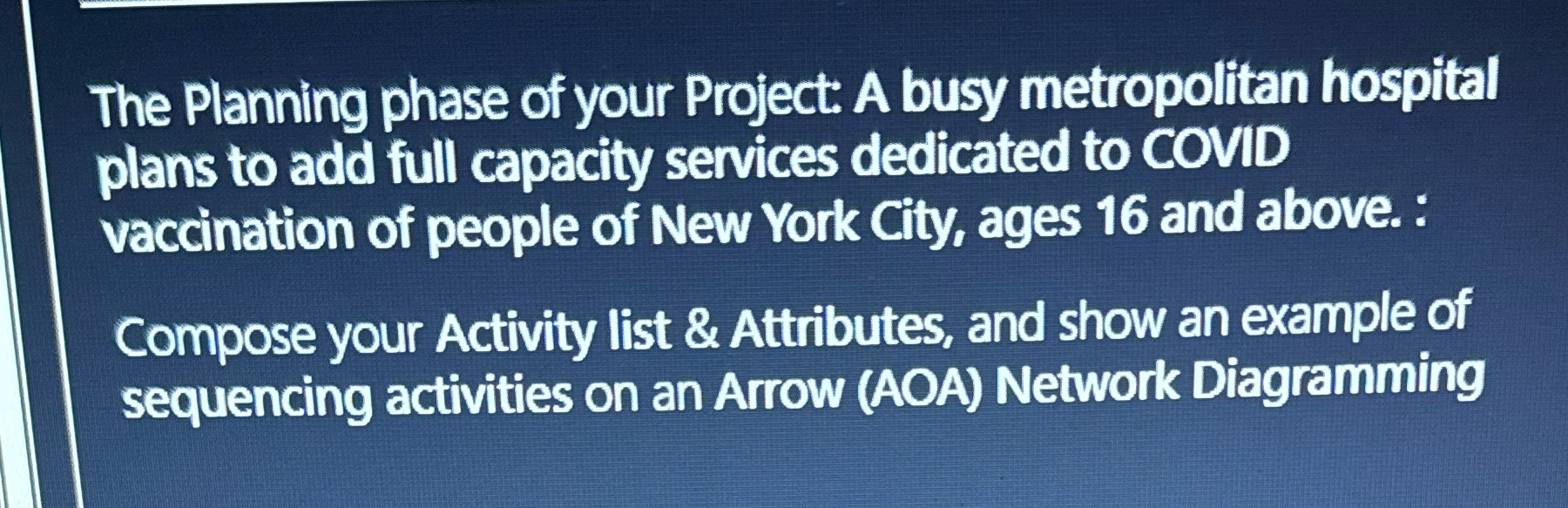 Please include references The Planning phase of your Project: A busy metropolitan