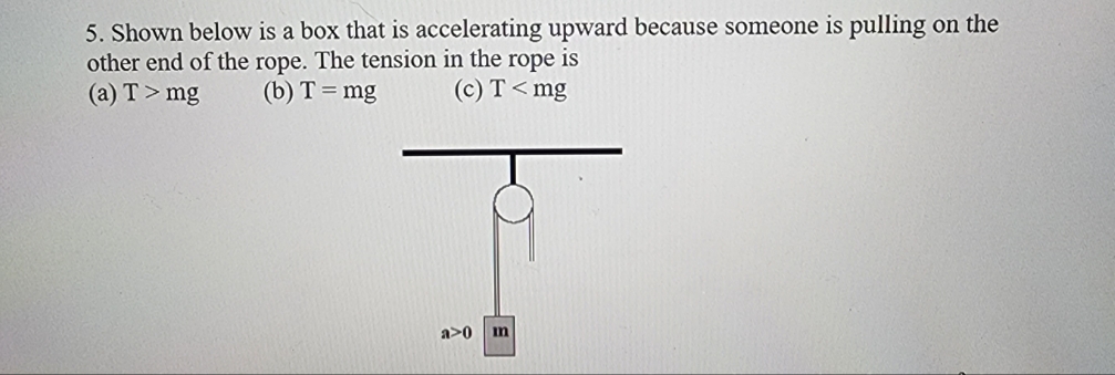 please solve 5. Shown below is a box that is accelerating upward