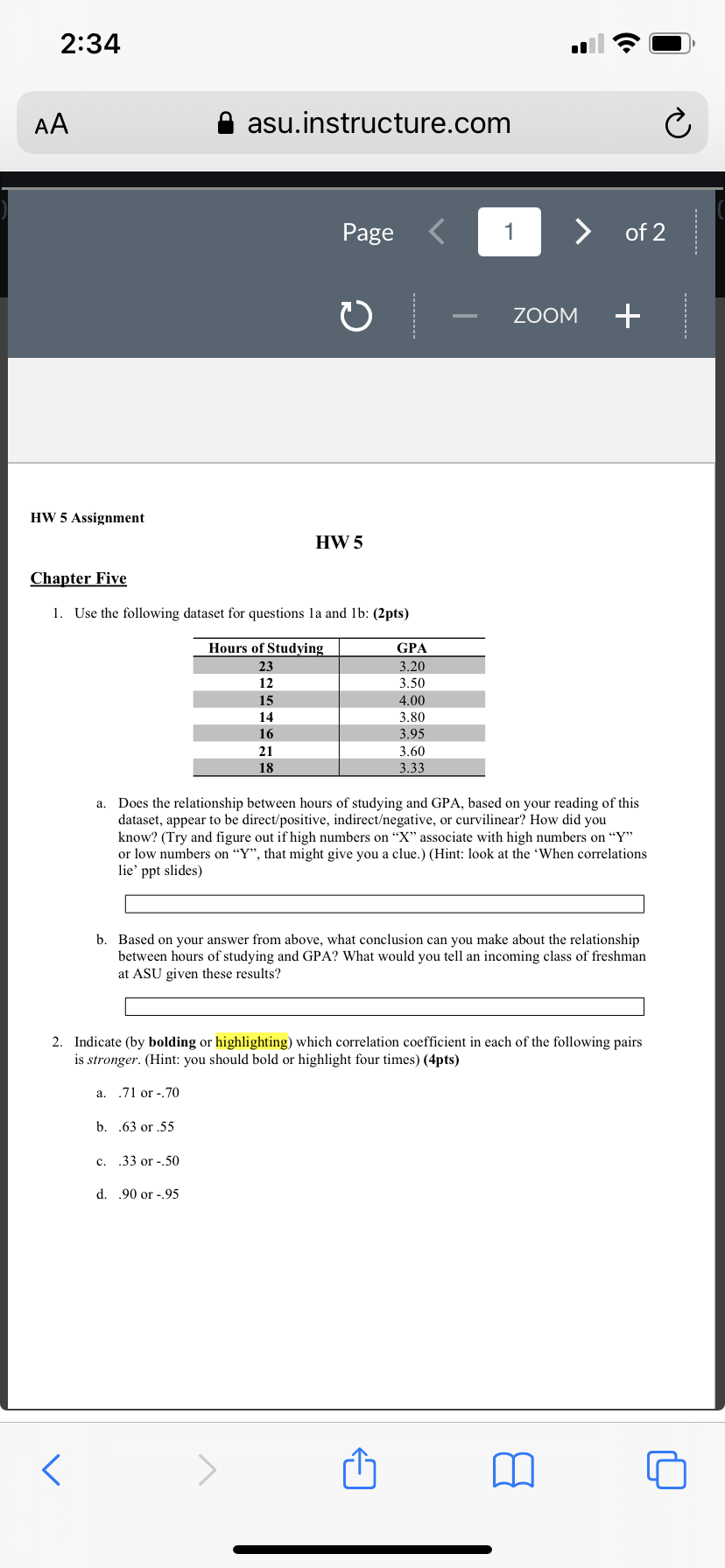  2:34 AA asu.instructure.com C Page 1 > of 2 O ZOOM