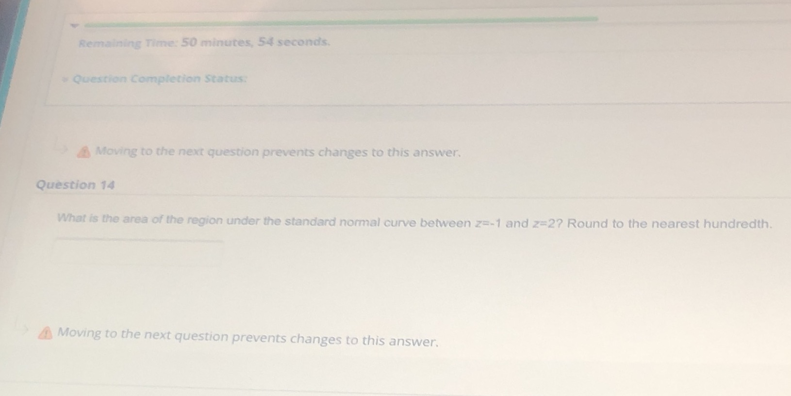 Remaining Time: 50 minutes, 54 seconds. Question Completion Status: Moving to