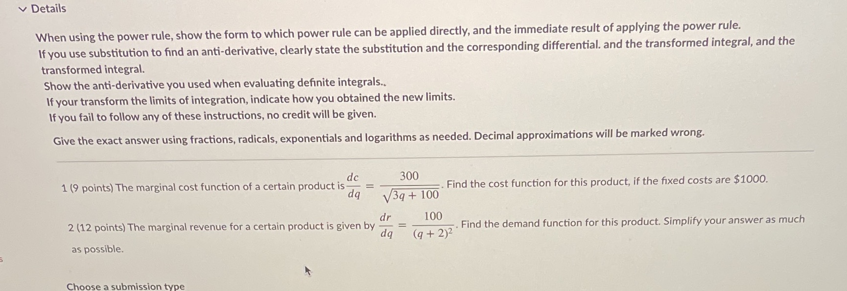 Details When using the power rule, show the form to which
