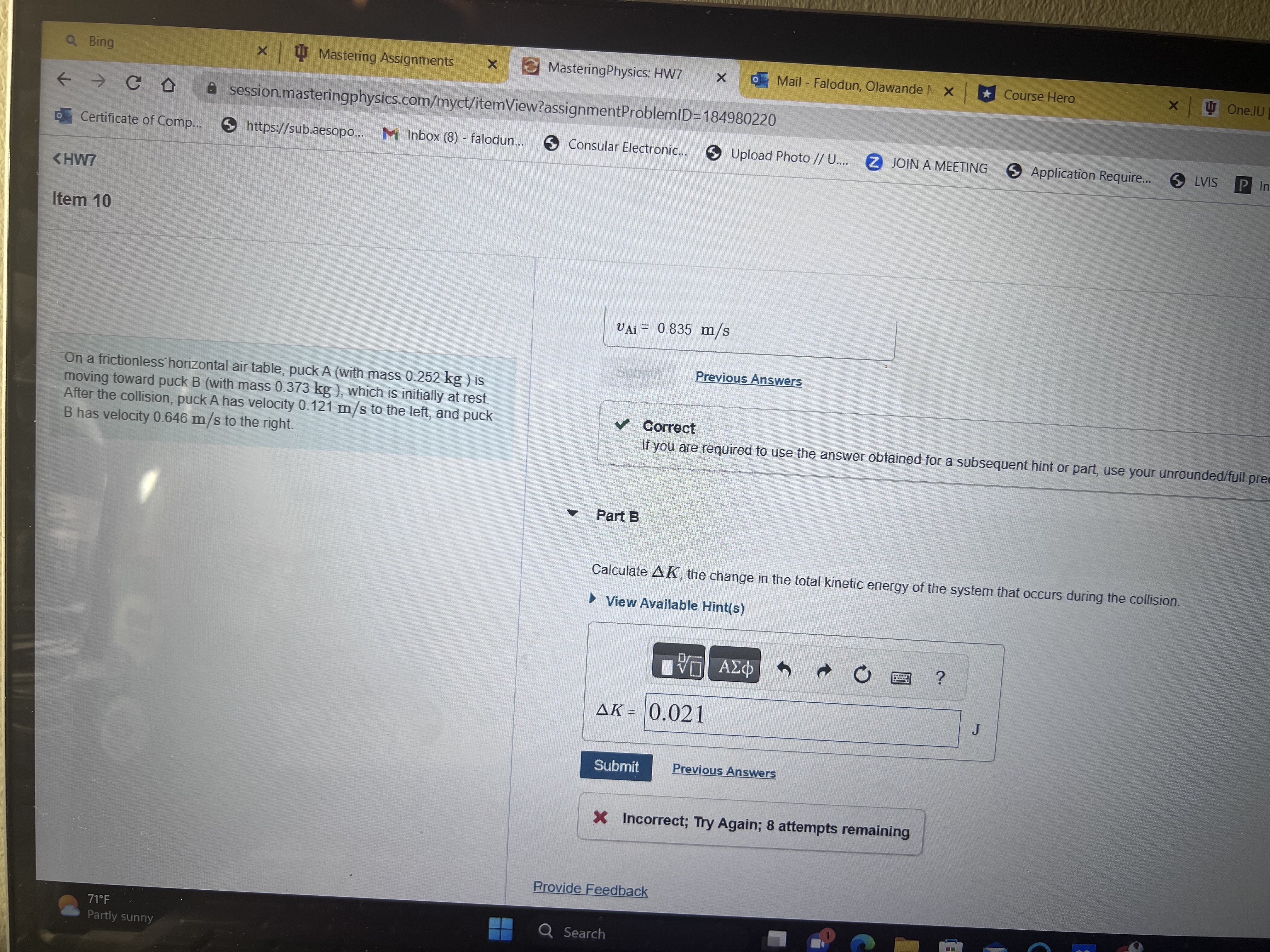  Q Bing X UJ Mastering Assignments X MasteringPhysics: HW7 X Mail
