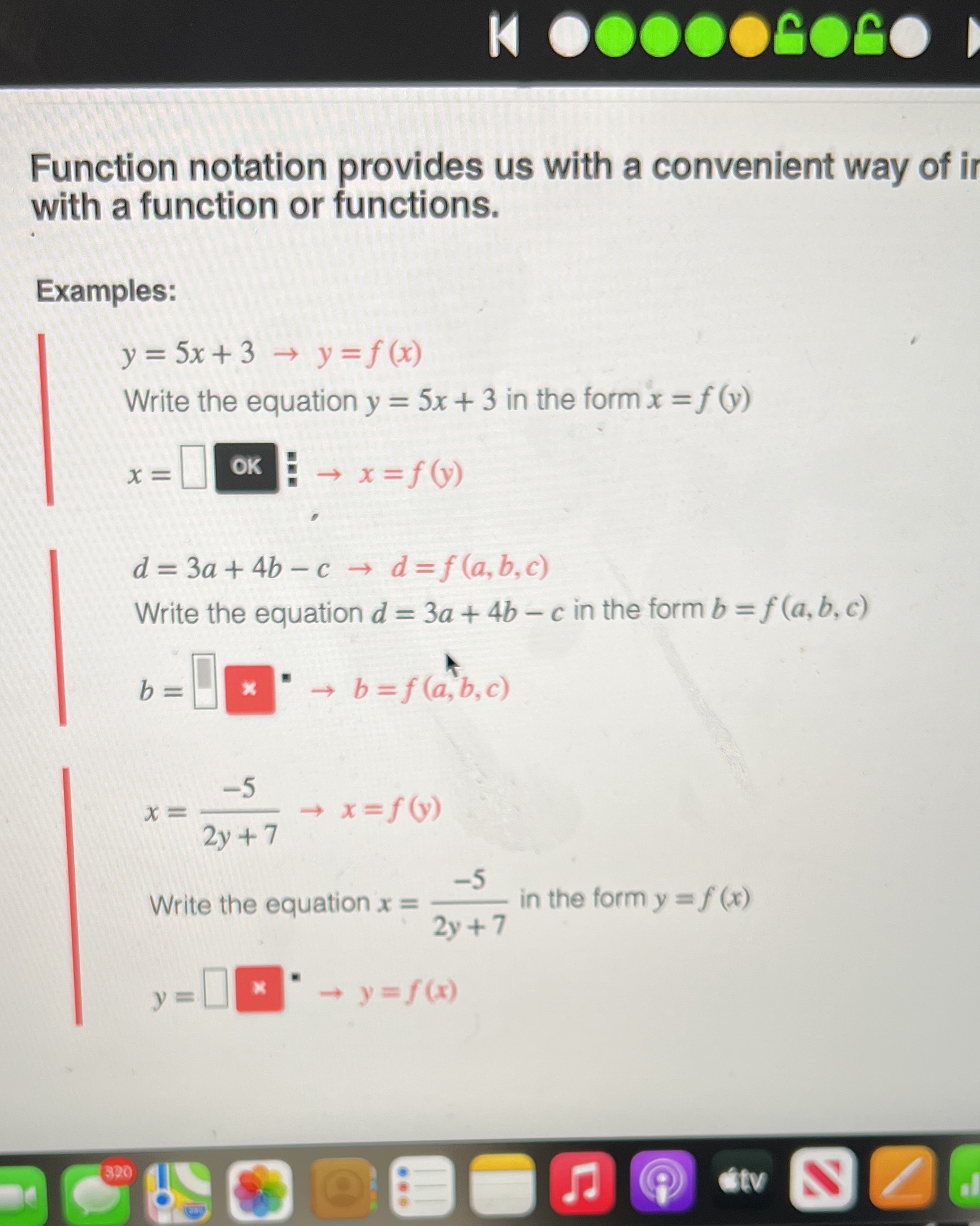  K OOOOOGOGO Function notation provides us with a convenient way of