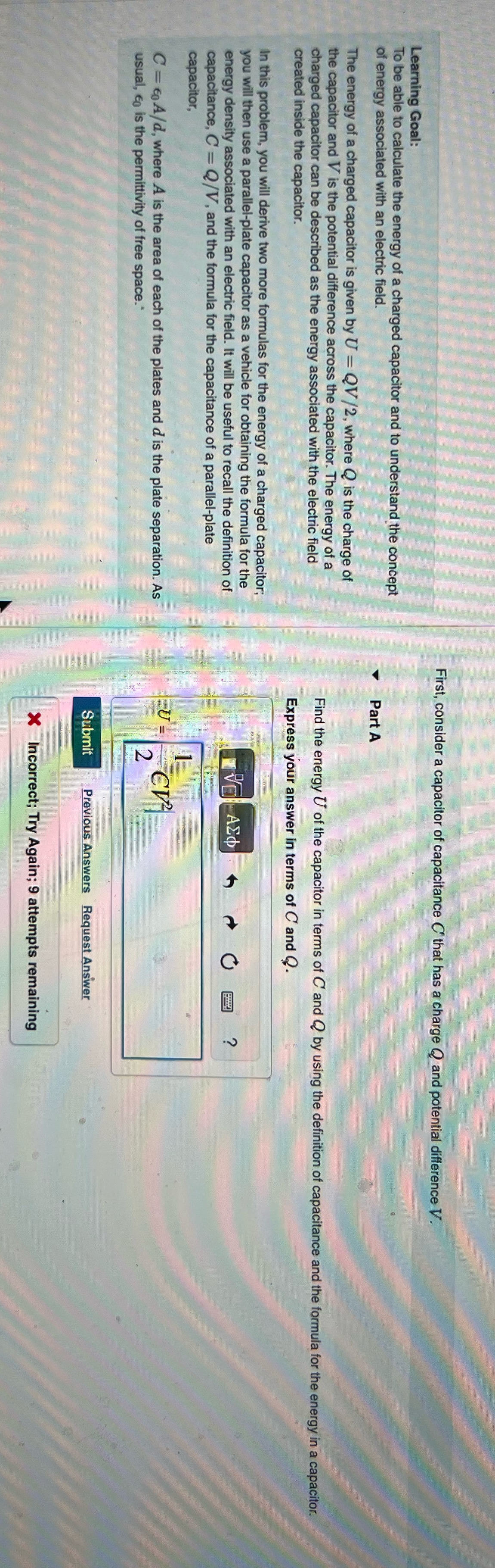  First, consider a capacitor of capacitance C' that has a charge