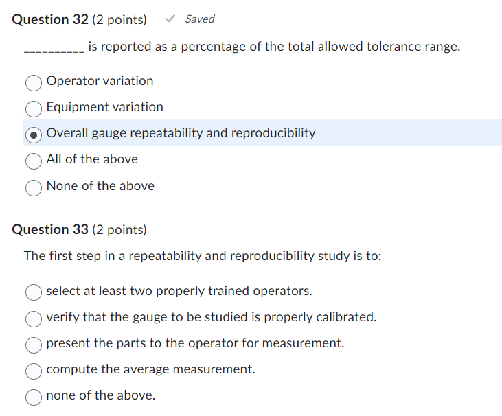 Question 32 (2 points) Saved is reported as a percentage of