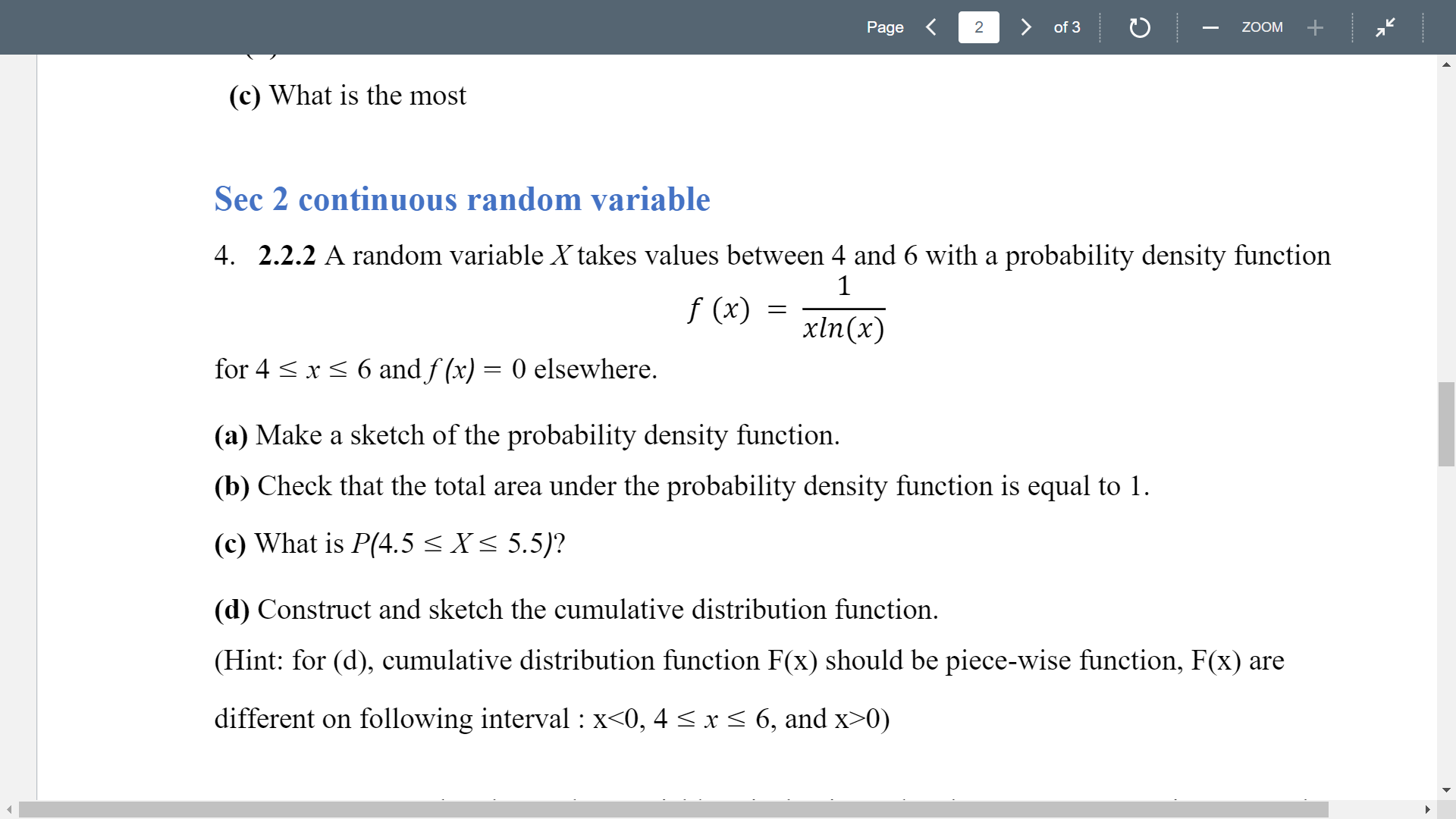 ZOOM (c) What is the most Sec 2 continuous random variable 4.