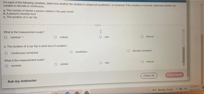 of 1 Save For each of the following variables, determine whether the