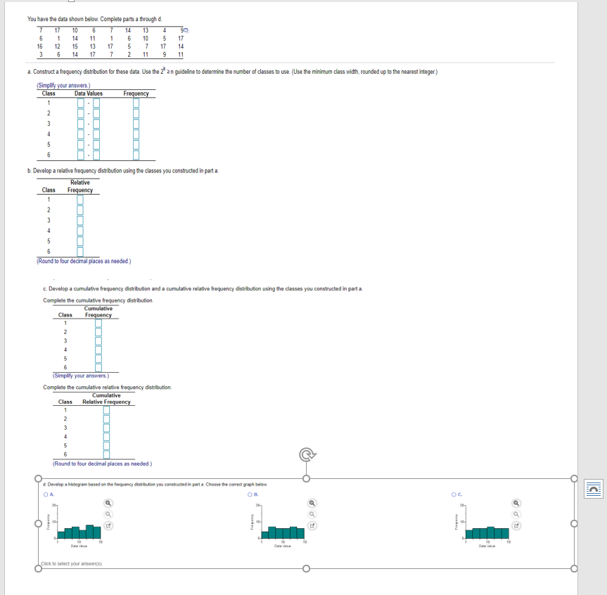  You have the data shown below. Complete parts a through d.