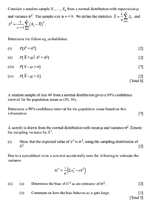 Please address these statistical questions effectively. Show clear derivations Consider a random