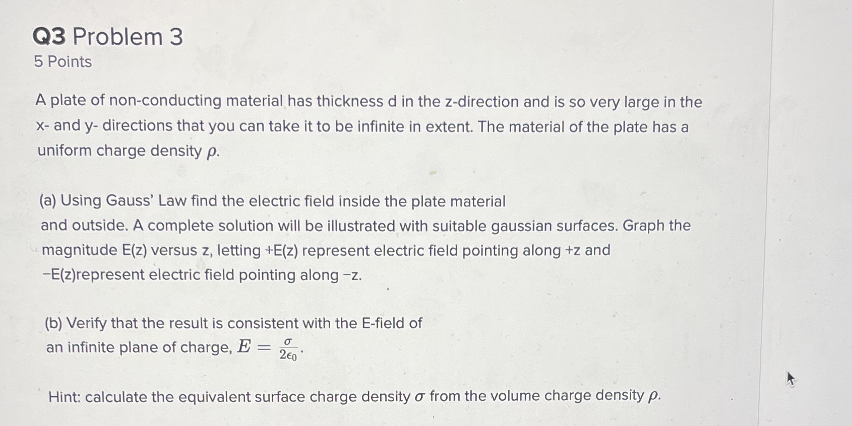 Physics 2 03 Problem 3 5 Points A plate of nonconducting material