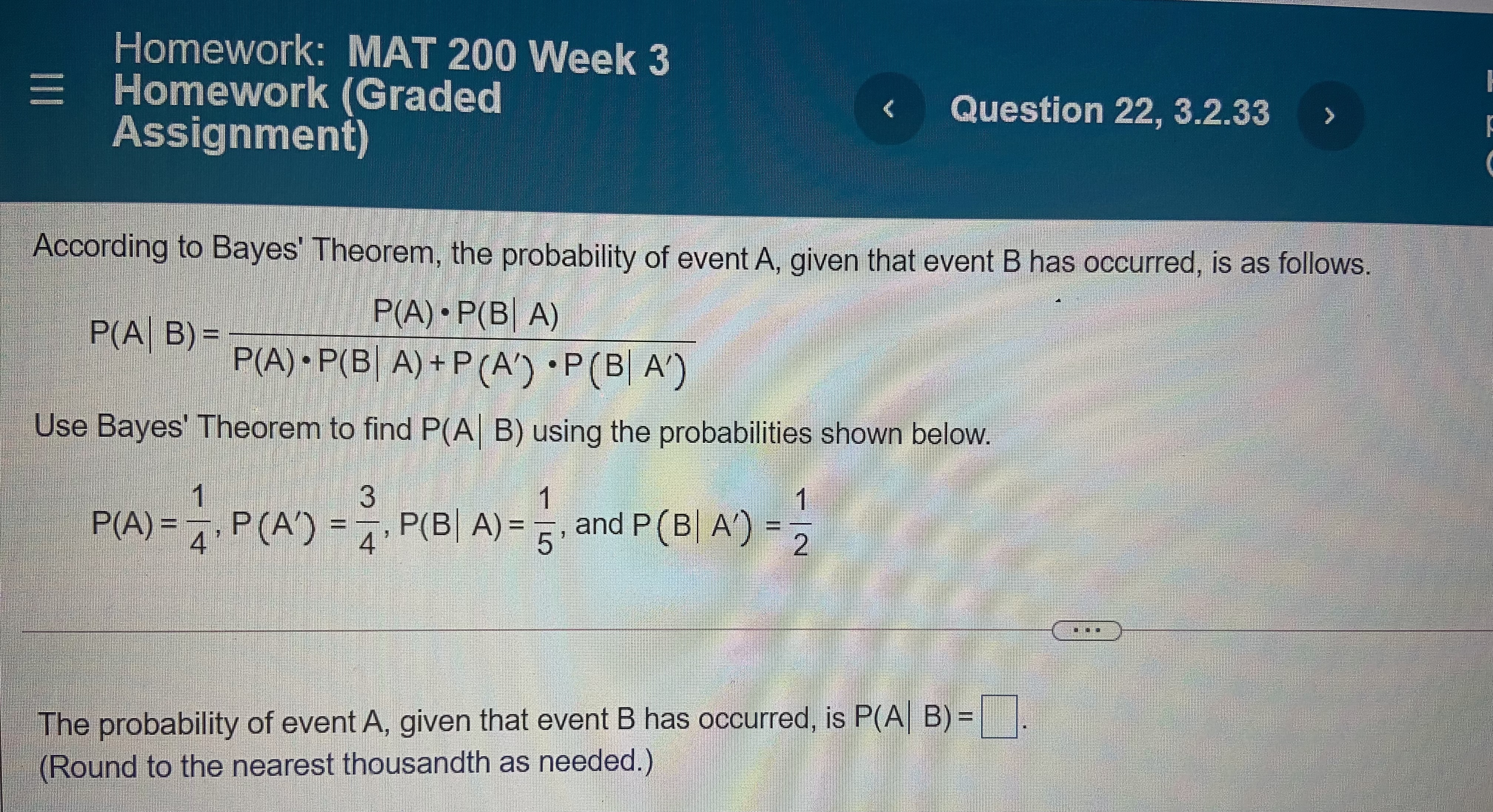 Assignmentlllt 200 Week 3 \ p ( Bbw) A) an P B