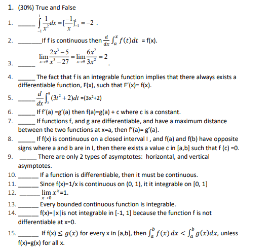  1. (30%) True and False 1. Adr = [-1' , =-2