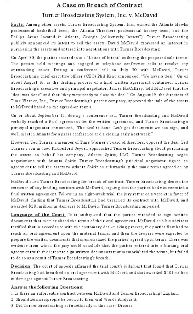 Read the Case and solved my question sir! A Case on Breach